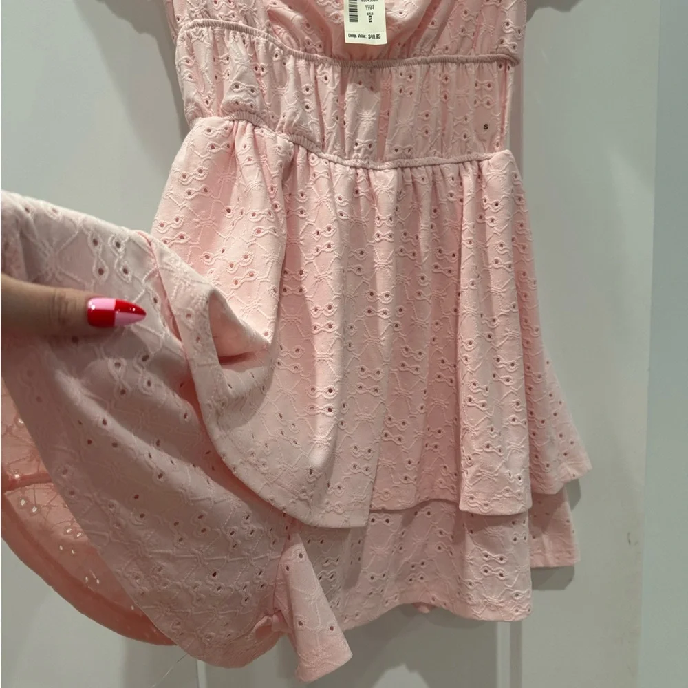 Aeropostale | NWT‎ Pink Eyelet Romper Dress  / Mini Dress- Size Small - Picture 12 of 12